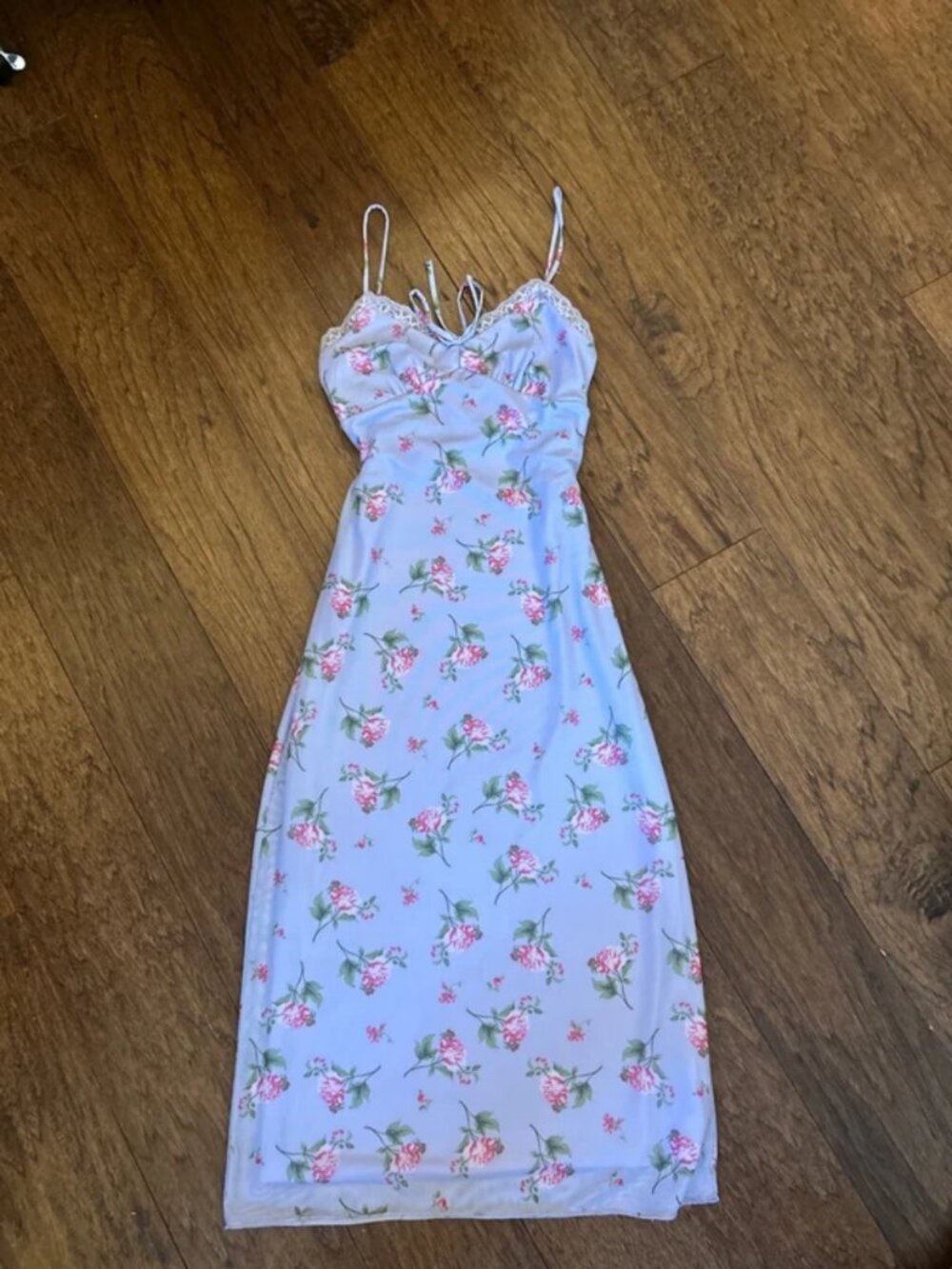 Lavender Floral Lace Trim Midi Slip Dress